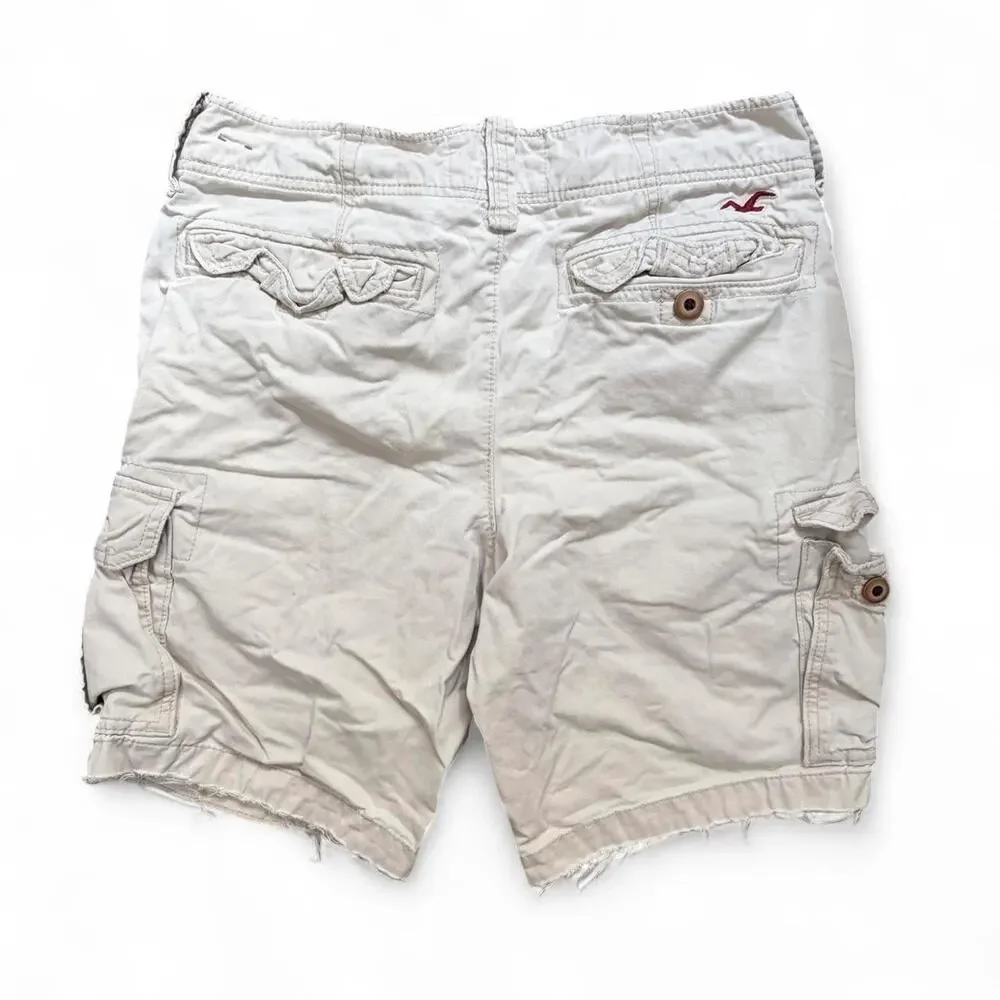 Vintage Y2K Hollister Shorts Cream Distressed Men’s 30x9 Grunge Minimalist
